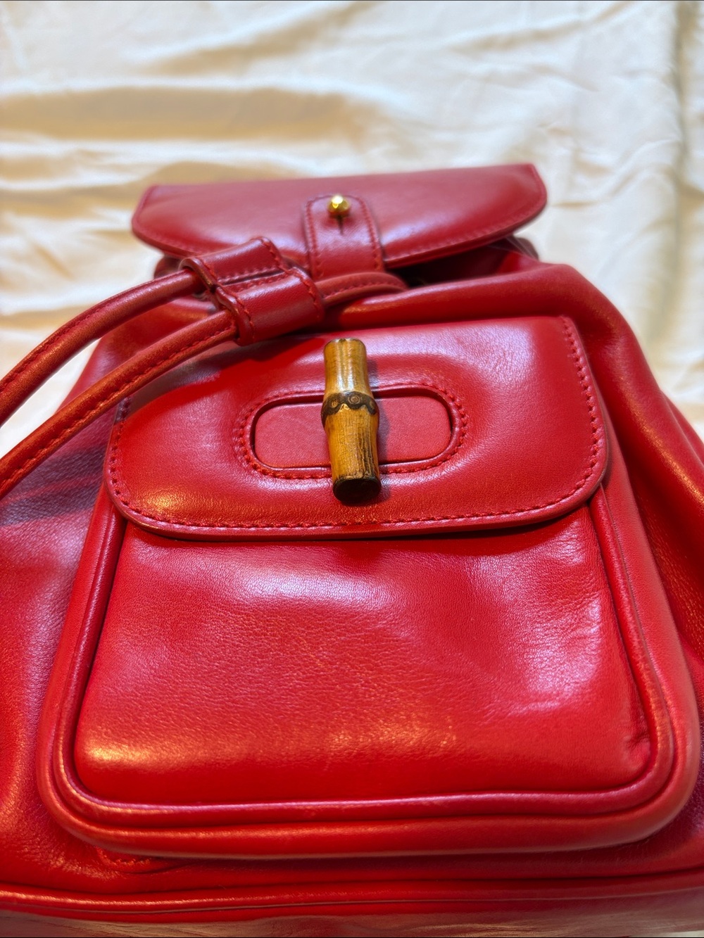 Vintage Tom Ford Era Gucci Red Mini Bamboo Backpack - Picture 8 of 16